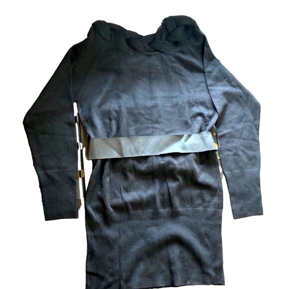 Black Long-Sleeve Sweater Dress With Belt Womens Size M Acrylic & Polyester Blen - Picture 2 of 5